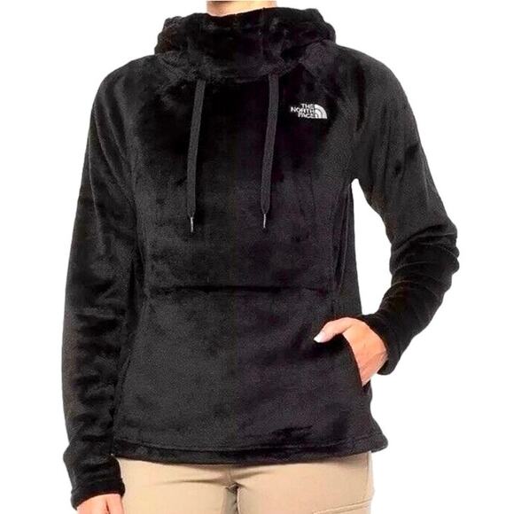 The North Face Black Fur Velour Velvet Sherpa Fleece Sweatshirt Sweater Jacket M - Picture 1 of 7